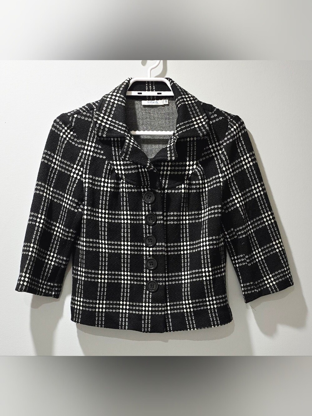 Ricki's Women's Vintage Black And White Checkered Cropped Jacket Blazer Size 0